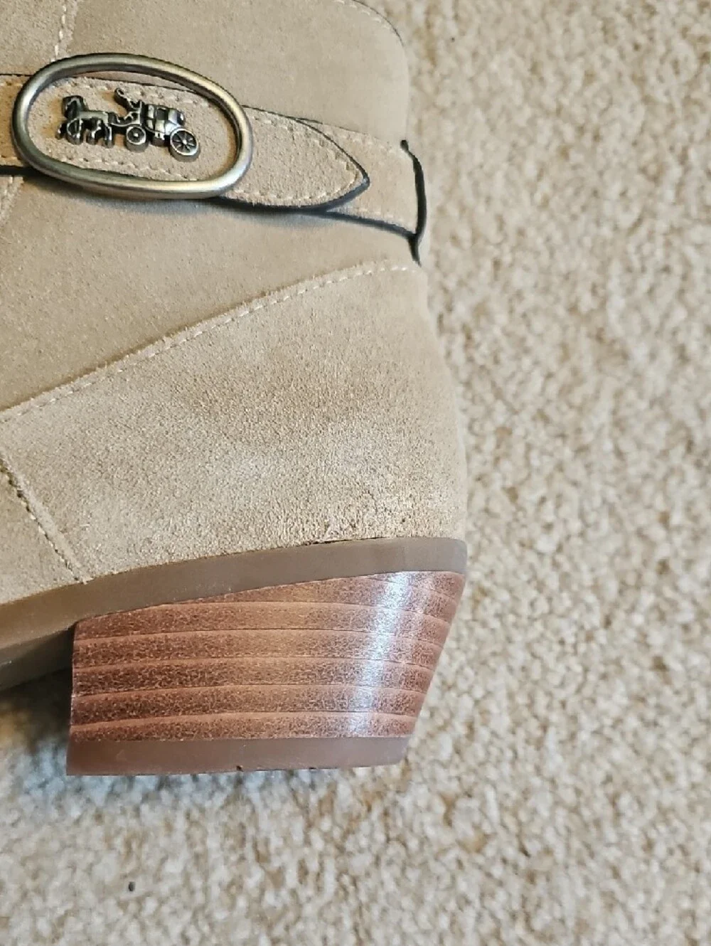 Coach Beige Suede Ankle Booties with Branded Medallion - Picture 7 of 11